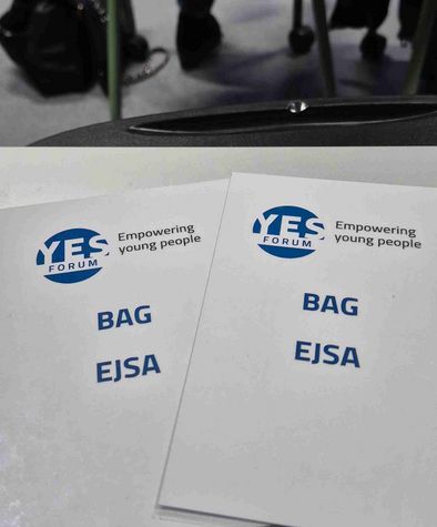 Stimmkarten mit dem Schriftzug "BAG EJSA"